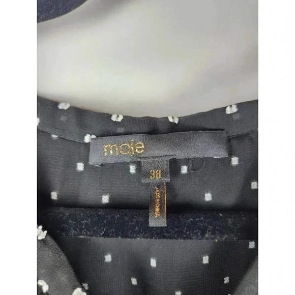 Maje Polka Dot Ruffle Long Sleeve Knee Length Dress. Black White Size 38 - Picture 3 of 6